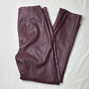 Ann Taylor Womens High Rise Faux Leather Straight Trouser Pants Size 6 Burgundy